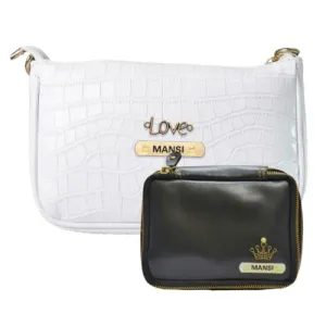 Customized Women's Croc Sling Bag   Mini Make up kit - White Black
