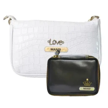 Customized Women's Croc Sling Bag   Mini Make up kit - White Black