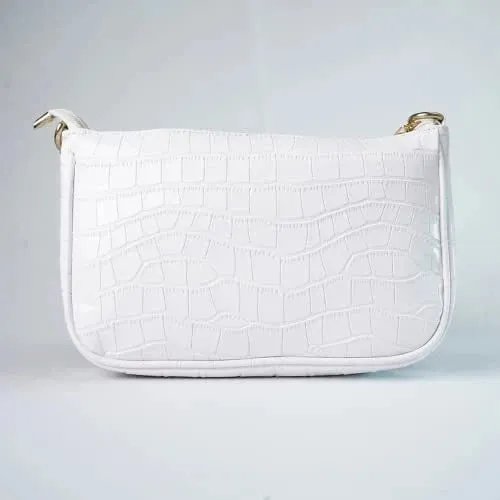 Customized Women's Croc Sling Bag   Mini Make up kit - White Brown