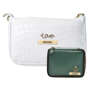 Customized Women's Croc Sling Bag   Mini Make up kit - White Olive Green