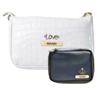 Customized Women's Croc Sling Bag   Mini Make up kit - White Royal Blue