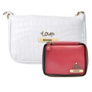 Customized Women's Croc Sling Bag   Mini Make up kit - White Wine