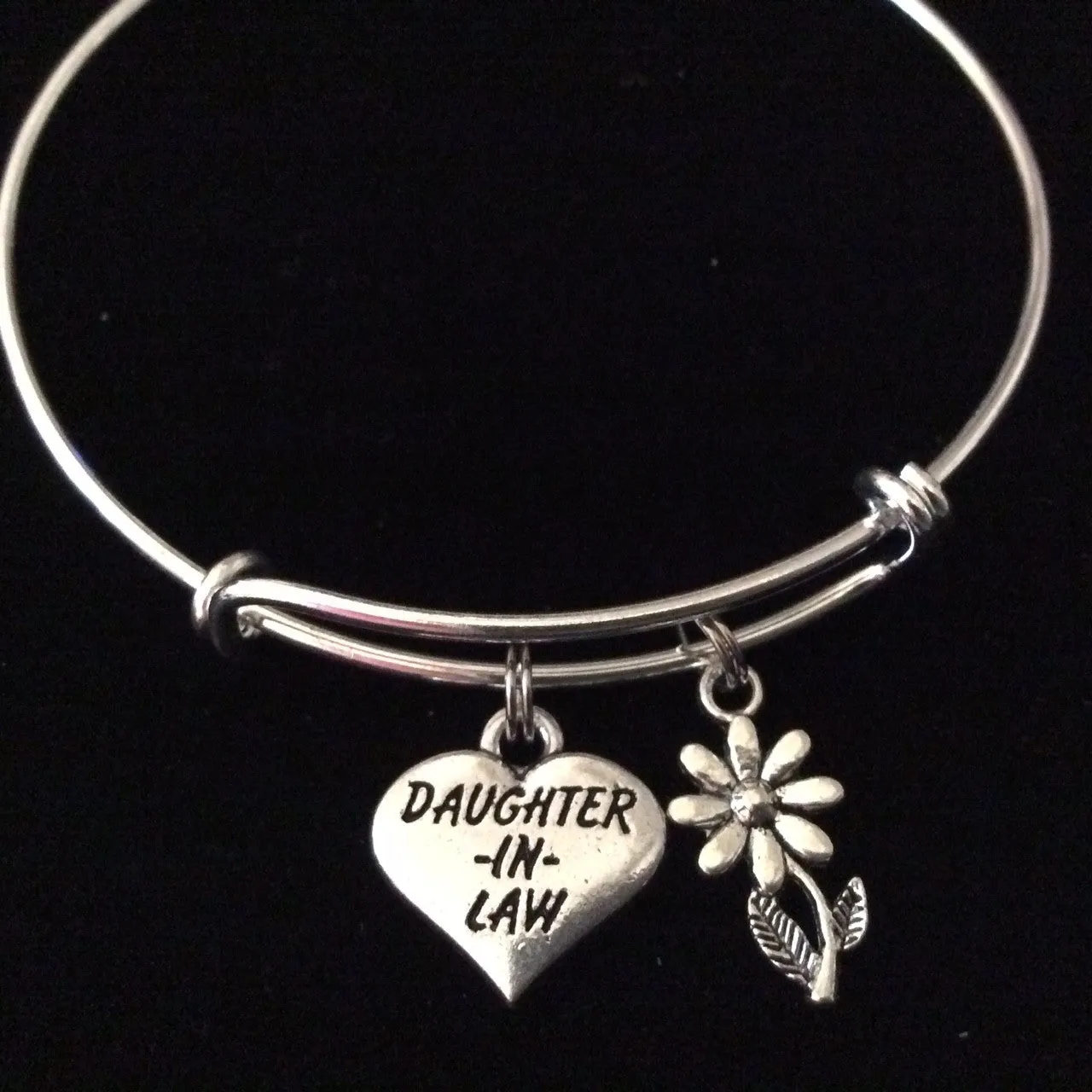 Daughter In Law Heart Daisy Silver Expandable Charm Bracelet Adjustable Bangle Meaningful Gift
