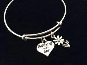 Daughter In Law Heart Daisy Silver Expandable Charm Bracelet Adjustable Bangle Meaningful Gift