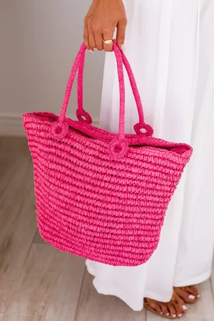 Day Off Hot Pink Straw Tote