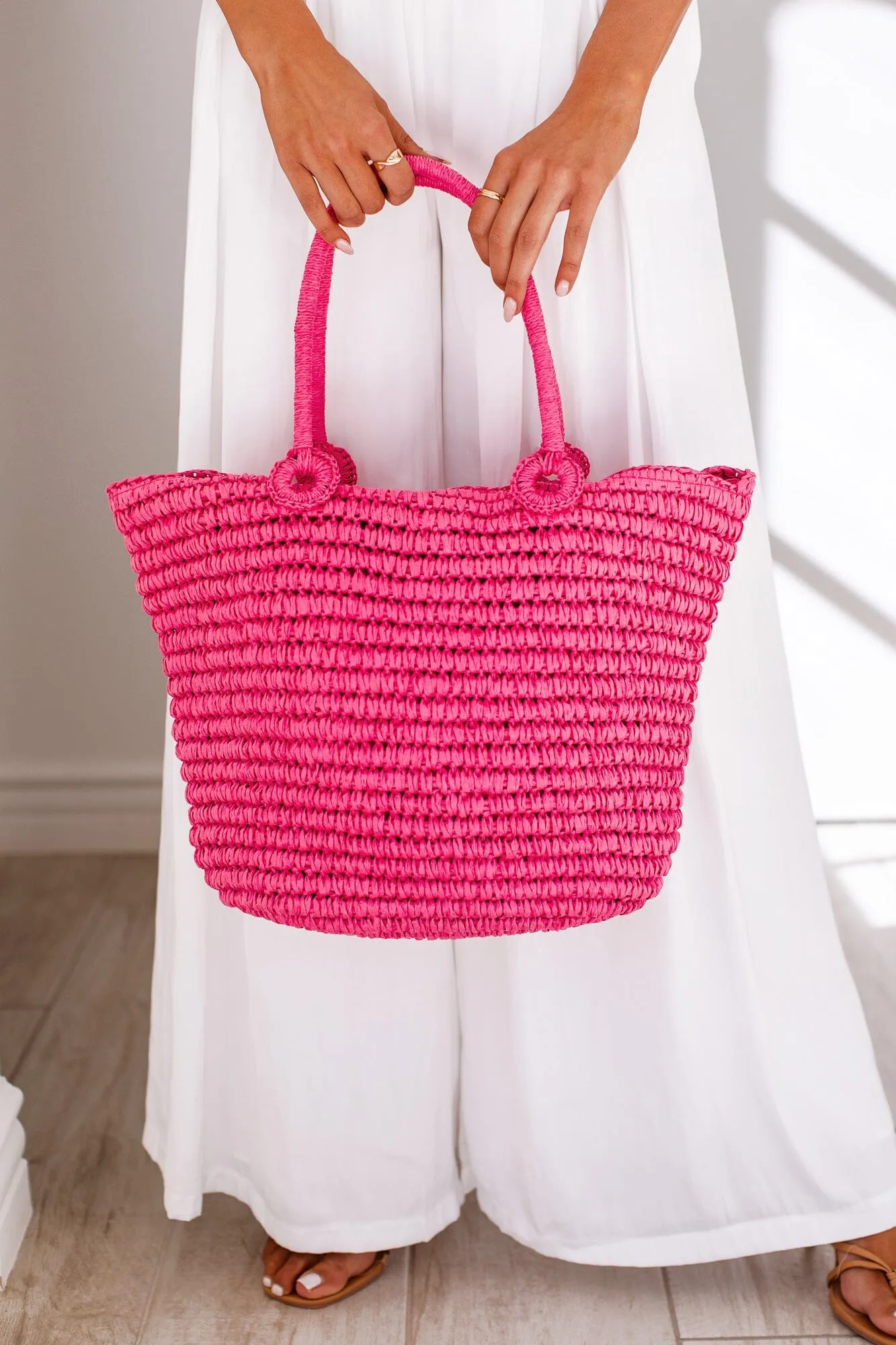 Day Off Hot Pink Straw Tote