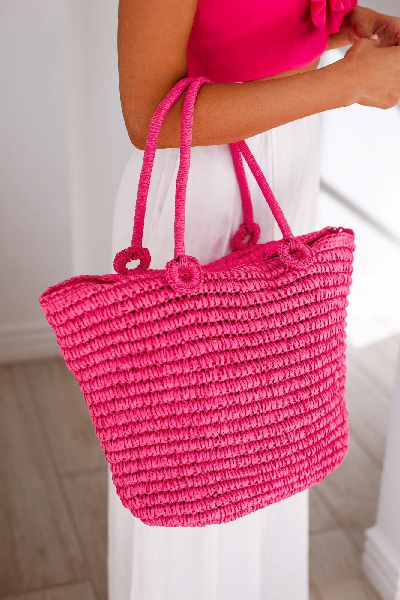 Day Off Hot Pink Straw Tote