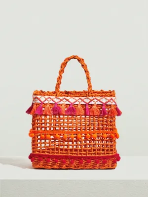 Desert Sunrise Pom Pom & Tassel Straw Tote