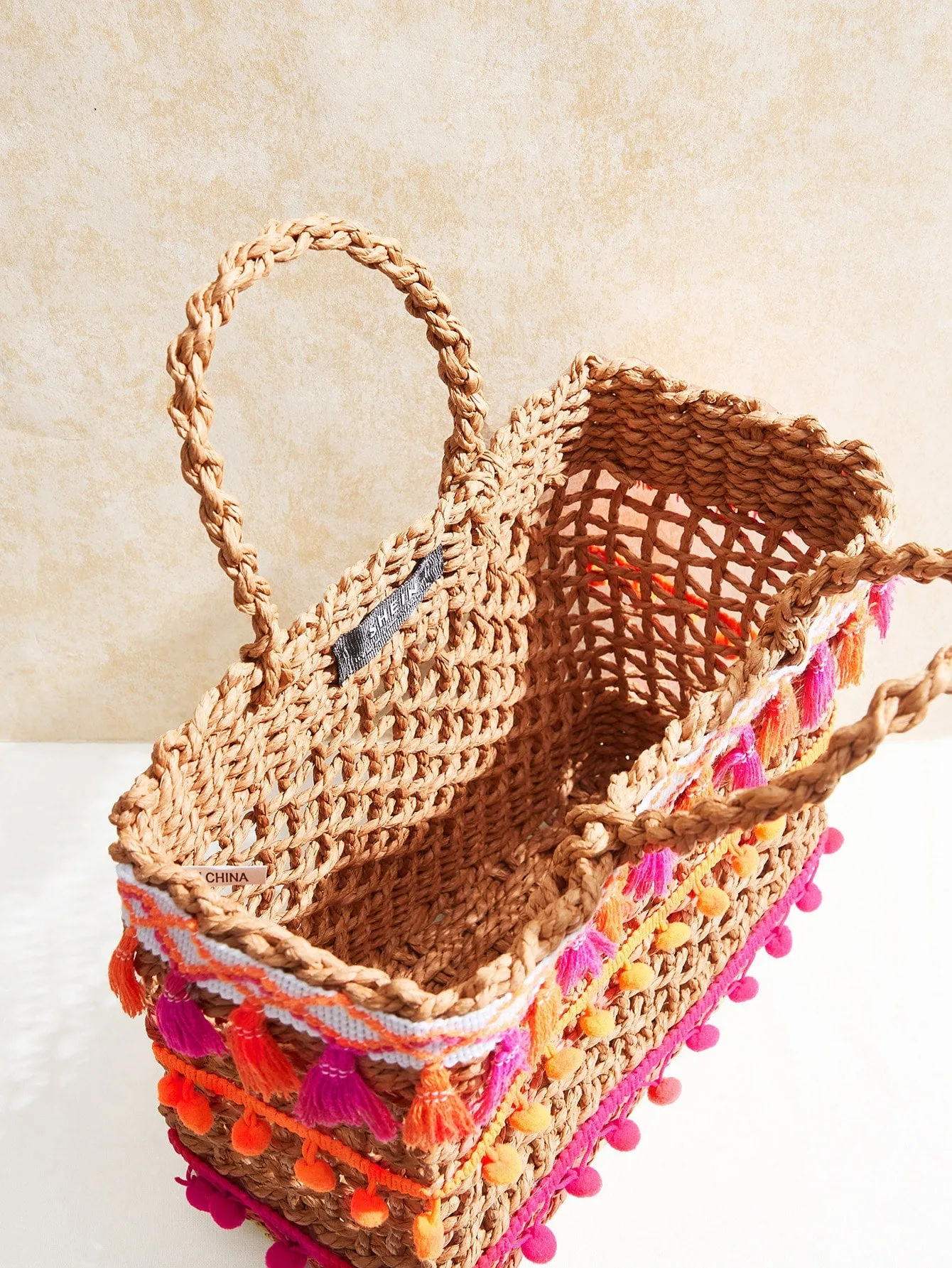 Desert Sunrise Pom Pom & Tassel Straw Tote
