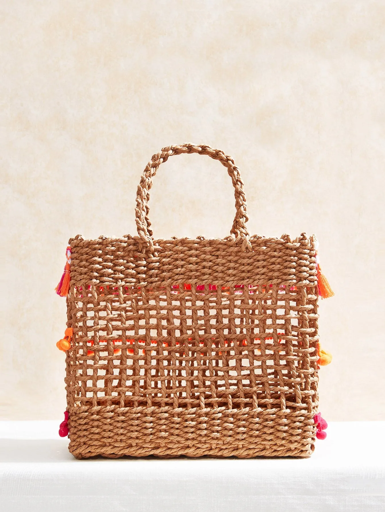 Desert Sunrise Pom Pom & Tassel Straw Tote