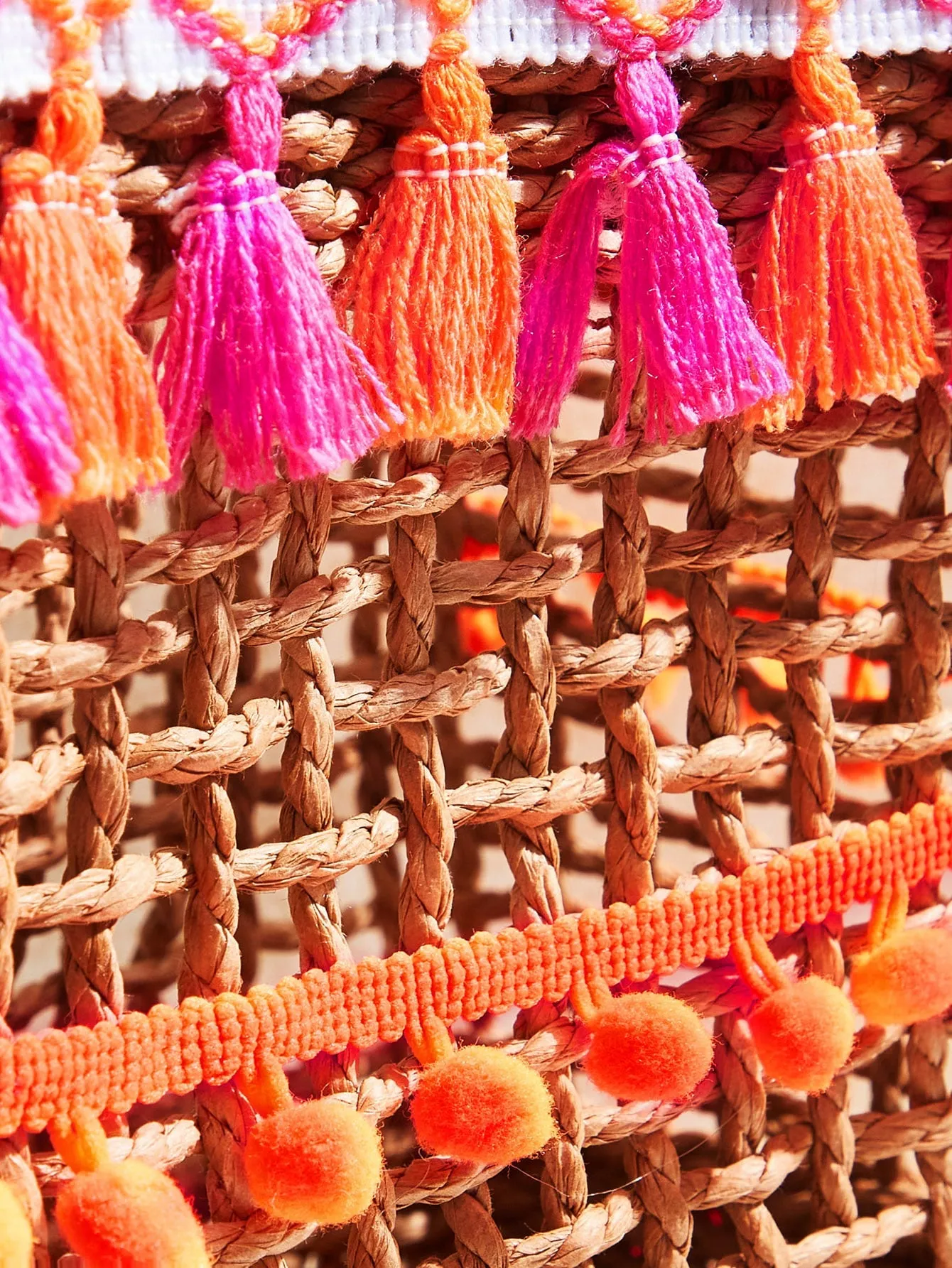 Desert Sunrise Pom Pom & Tassel Straw Tote