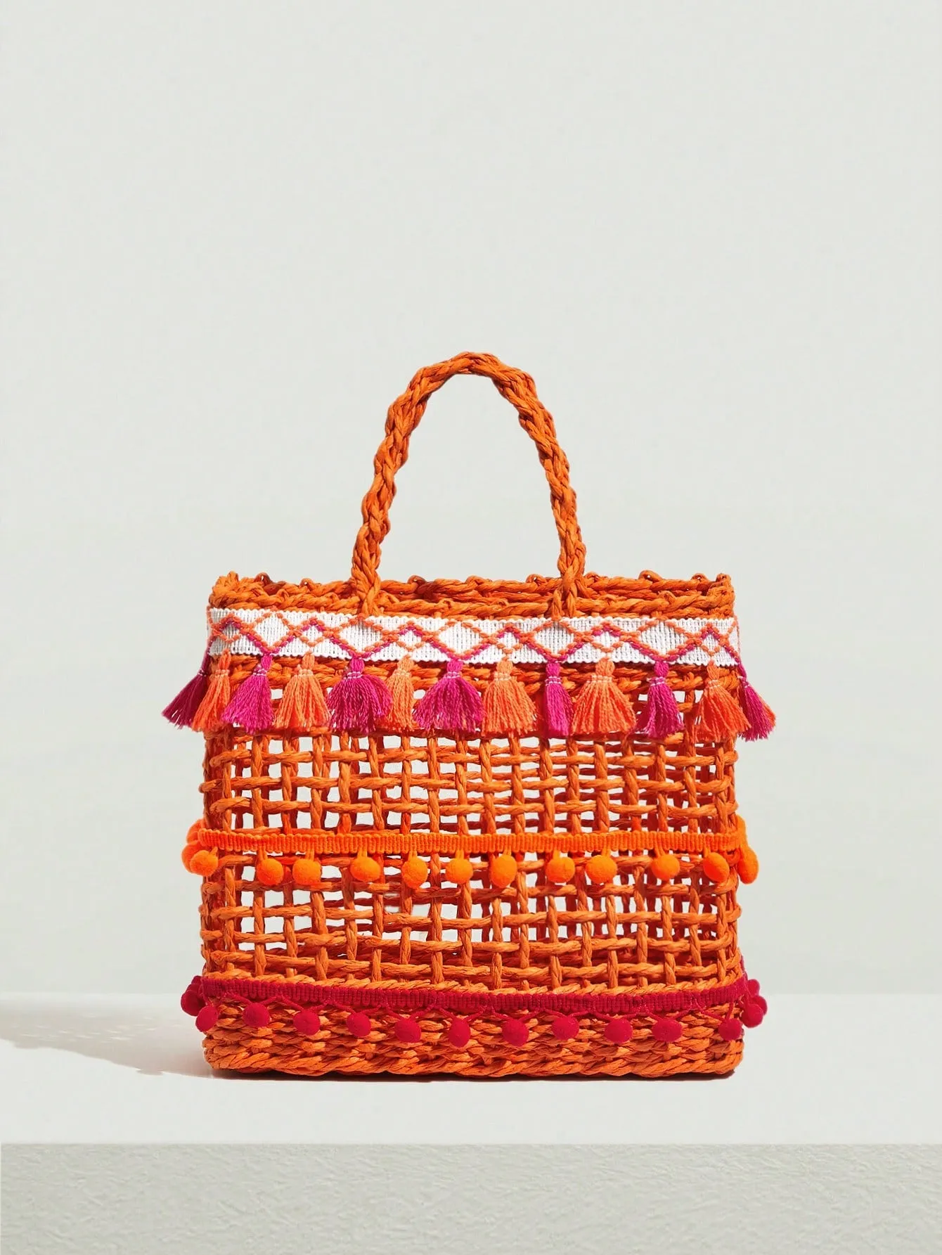 Desert Sunrise Pom Pom & Tassel Straw Tote