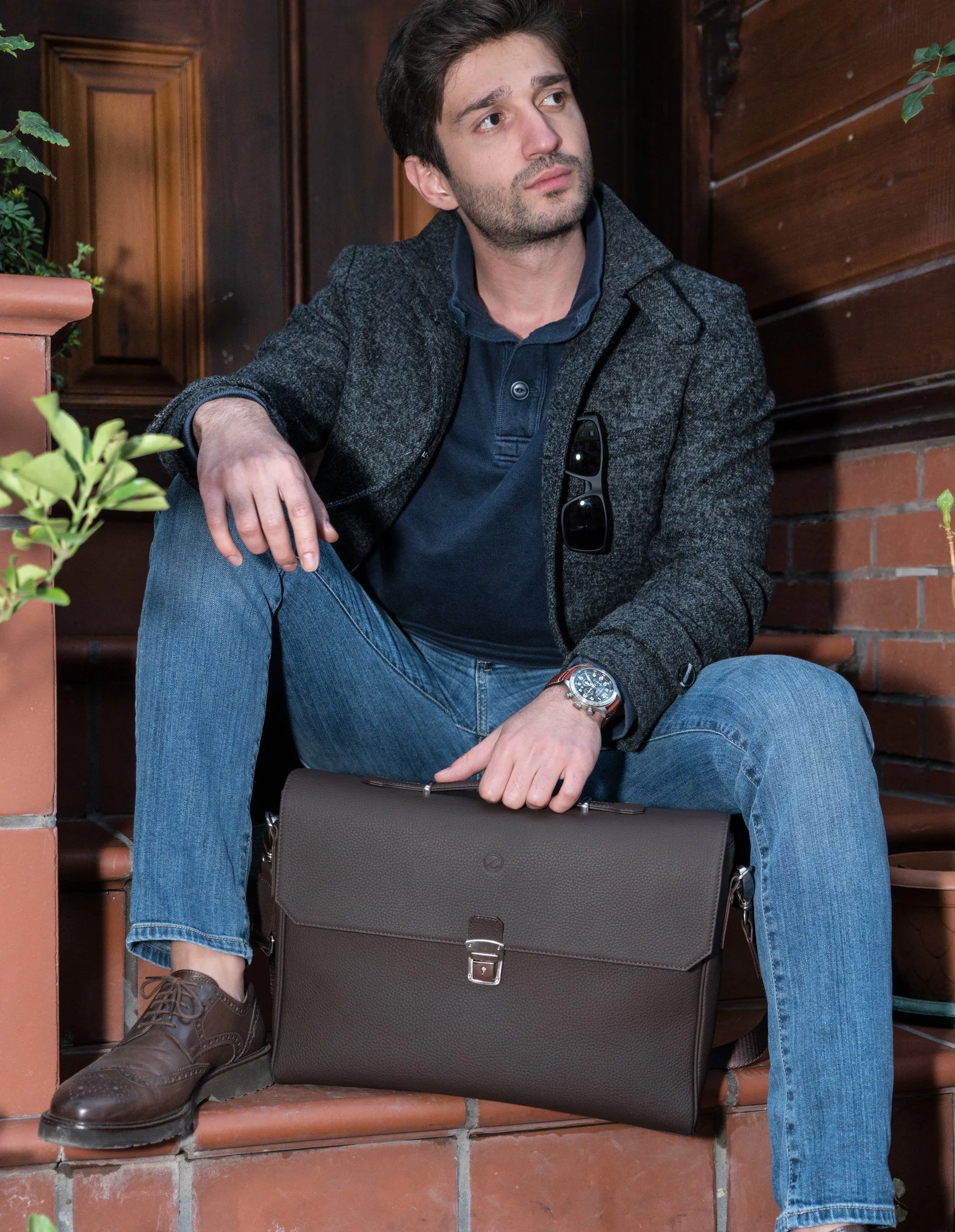 Deve Briefcase Man Brown Casual
