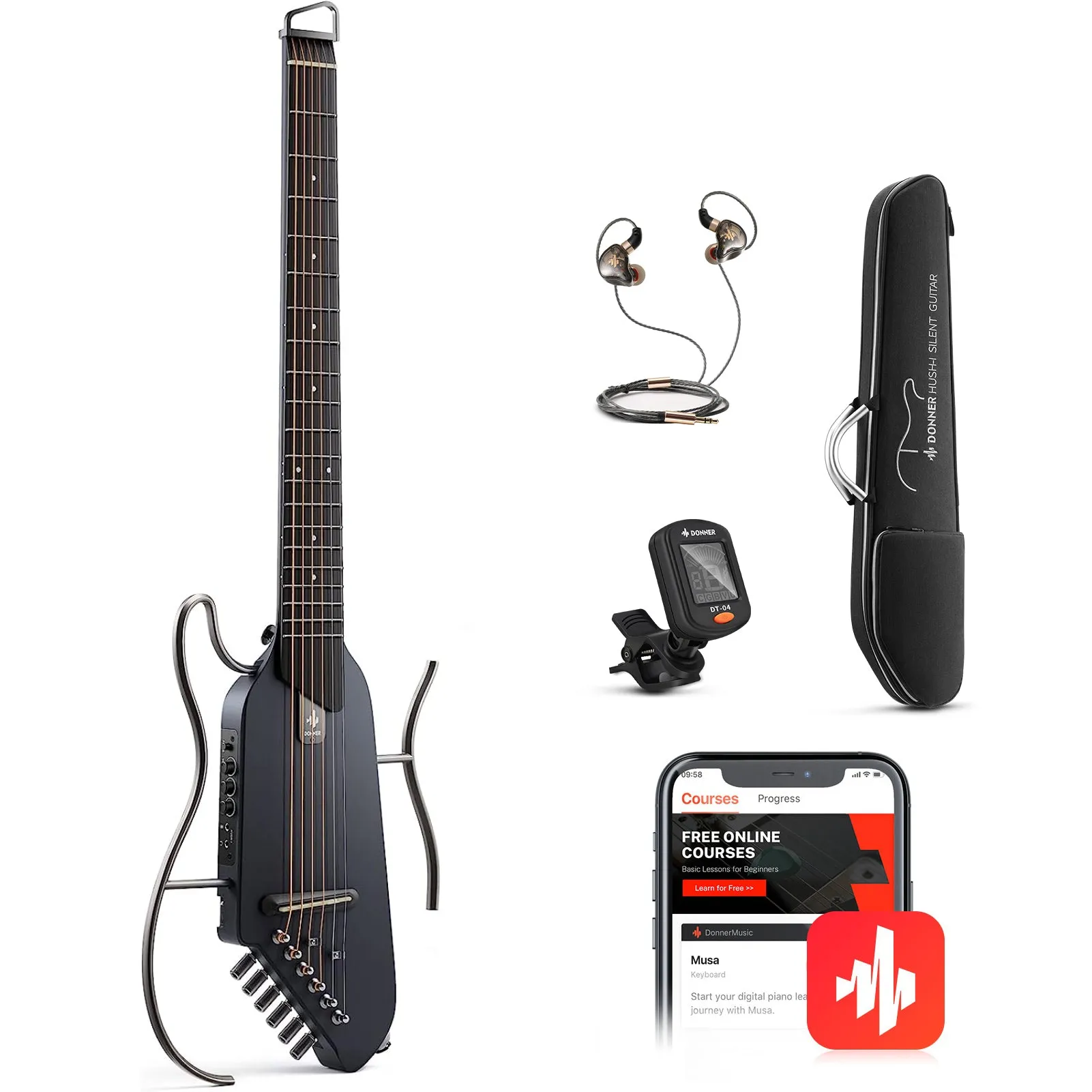 Donner HUSH-I Mute Acoustic-Electric Guitar Kit for Travel Silent Practice