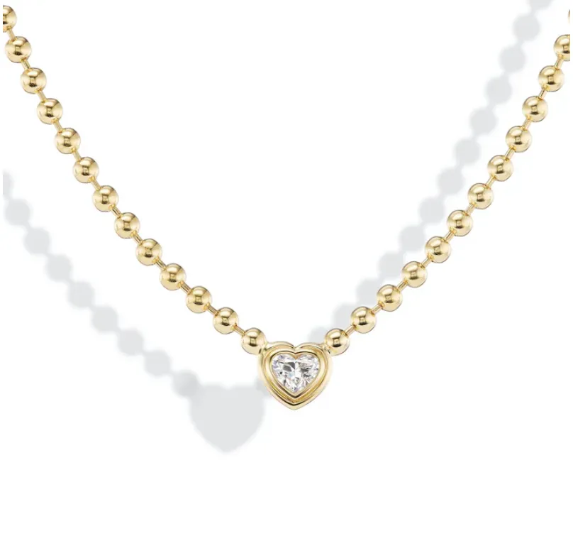 Double Bubble Bezel Diamond Heart Charm