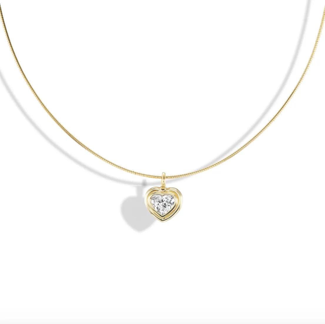 Double Bubble Bezel Diamond Heart Charm
