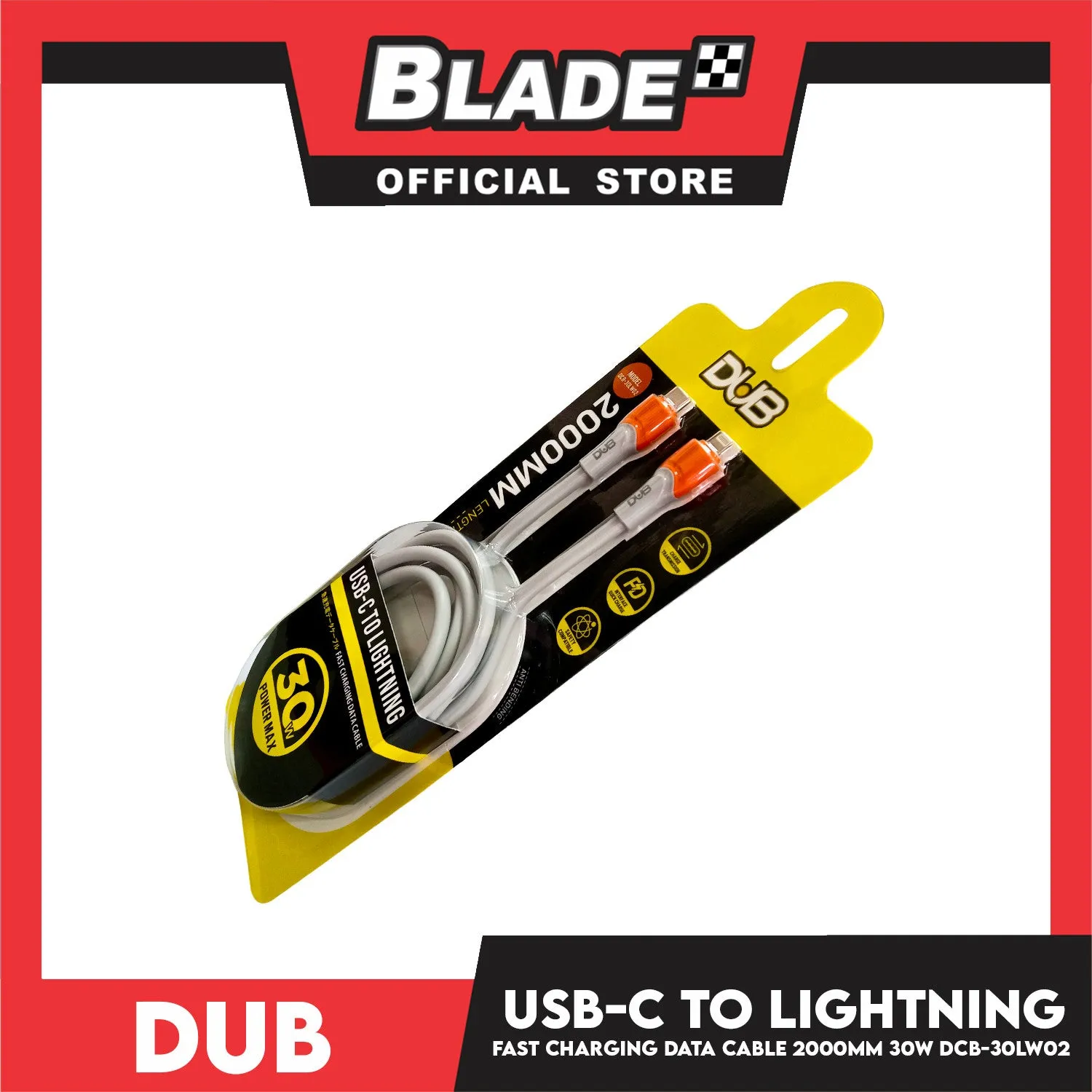 Dub USB-C to Lightning Fast Charging Data Cable 2000mm 30W DCB-30LW02