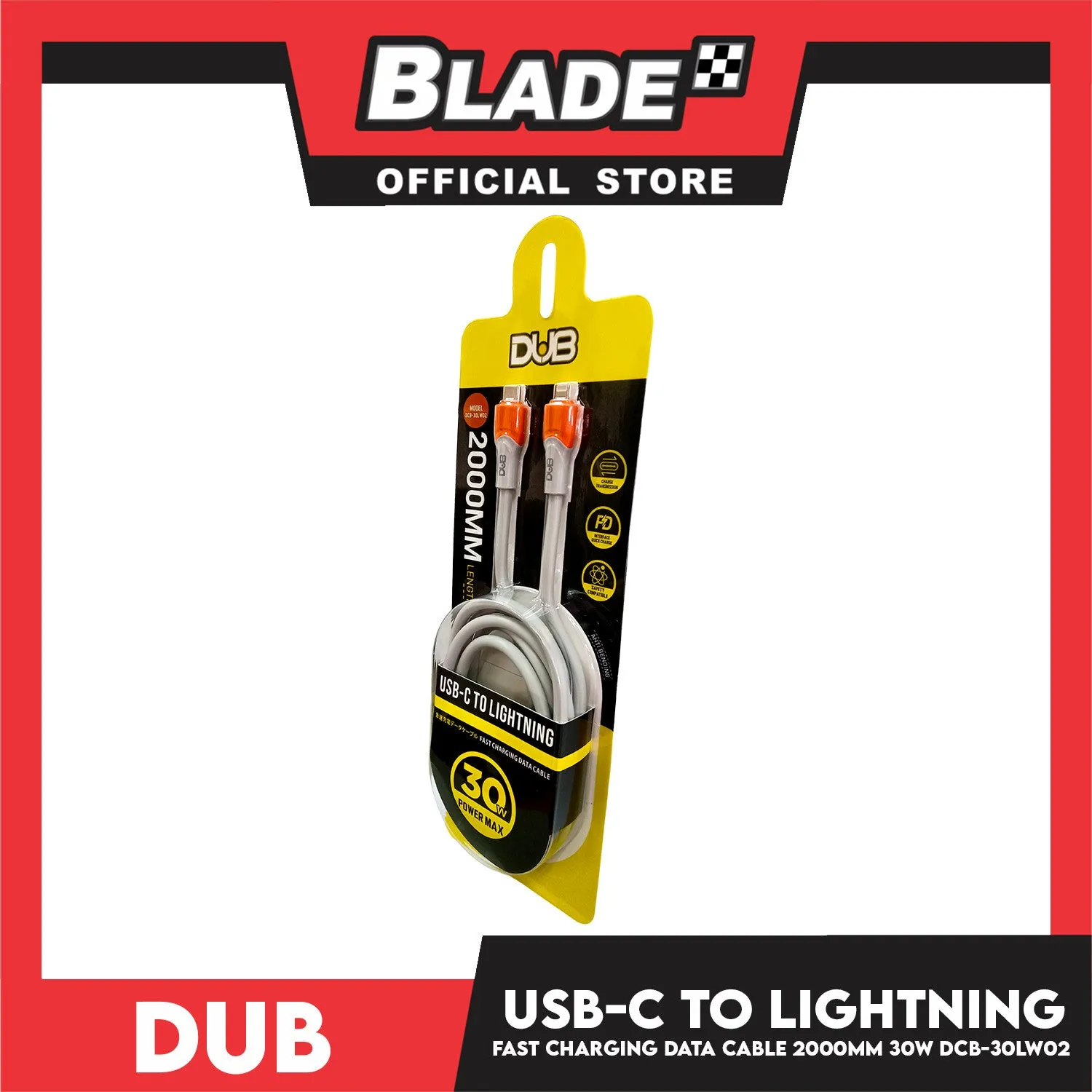 Dub USB-C to Lightning Fast Charging Data Cable 2000mm 30W DCB-30LW02