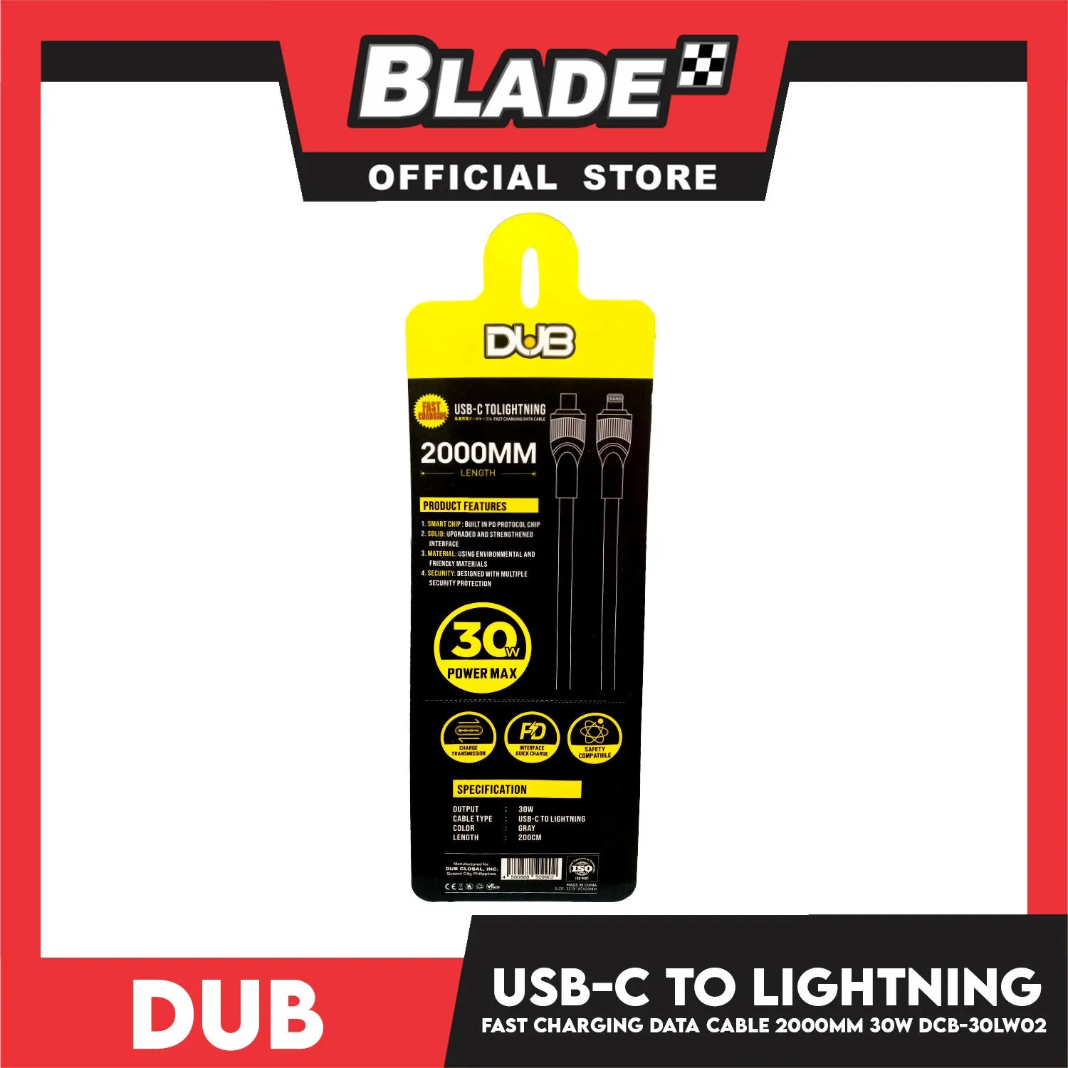 Dub USB-C to Lightning Fast Charging Data Cable 2000mm 30W DCB-30LW02