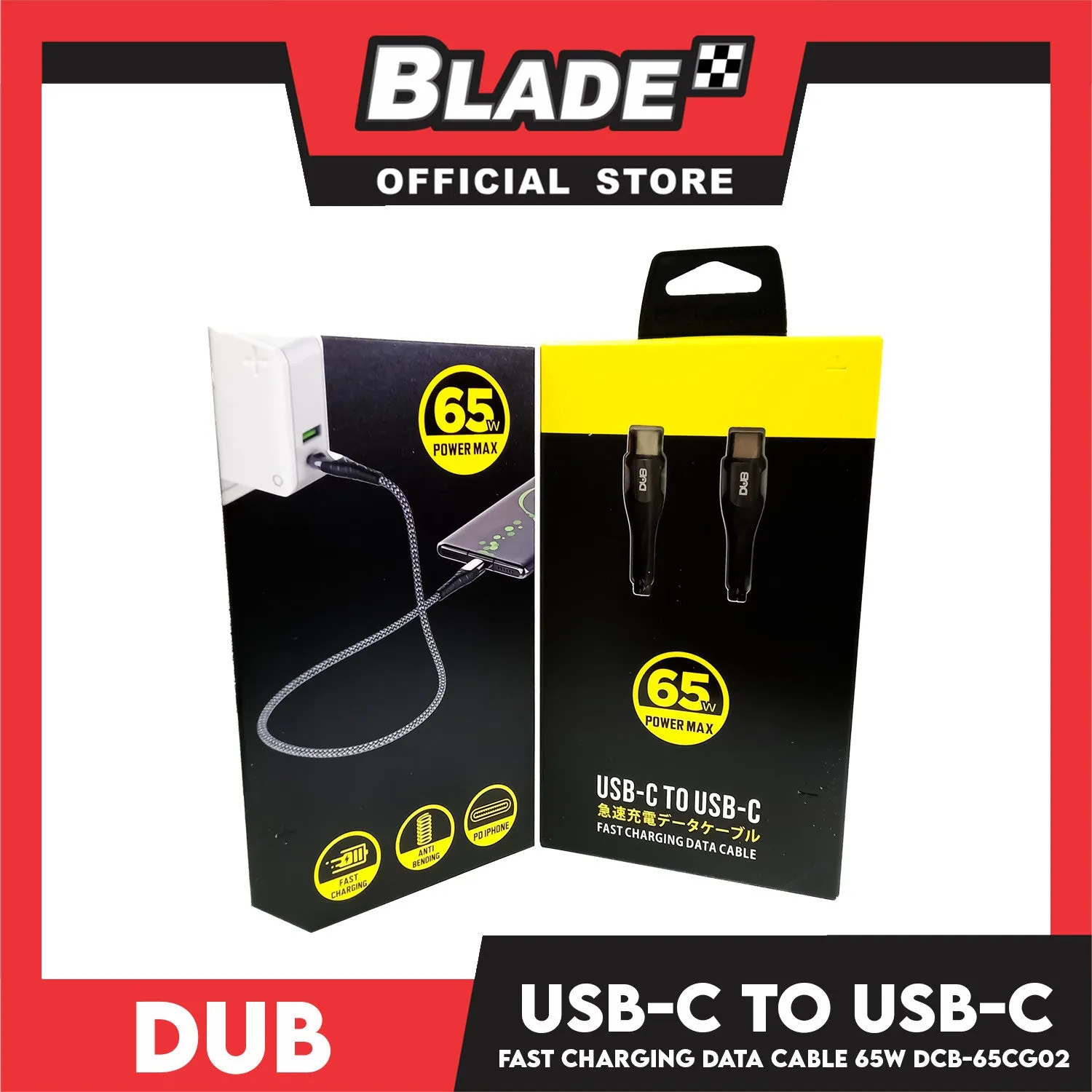 Dub USB-C TO USB-C Fast Charging and Anti-Bending Data Cable 65W Power Max DCB-65CG02