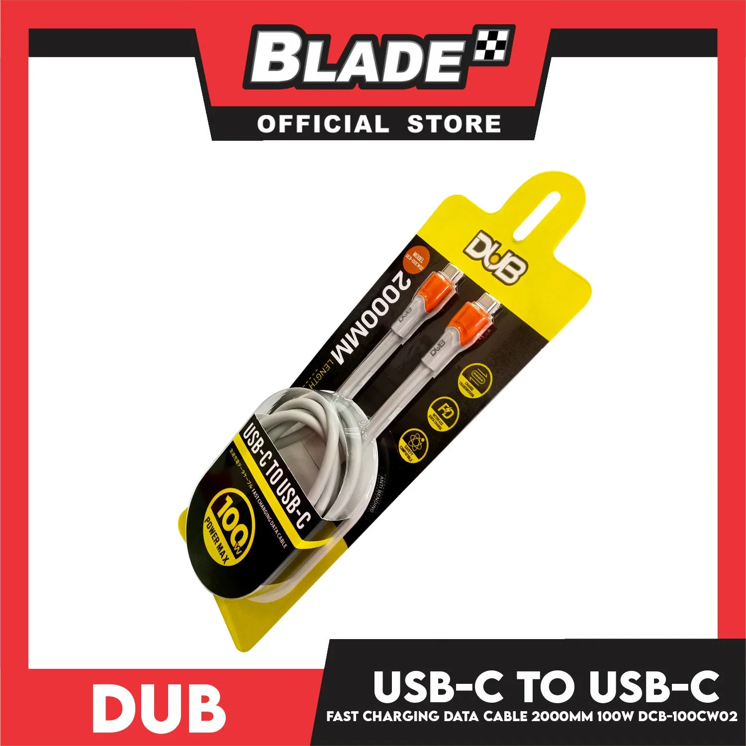 Dub USB-C to USB-C Fast Charging Data Cable 2000mm 100W DCB-100CW02