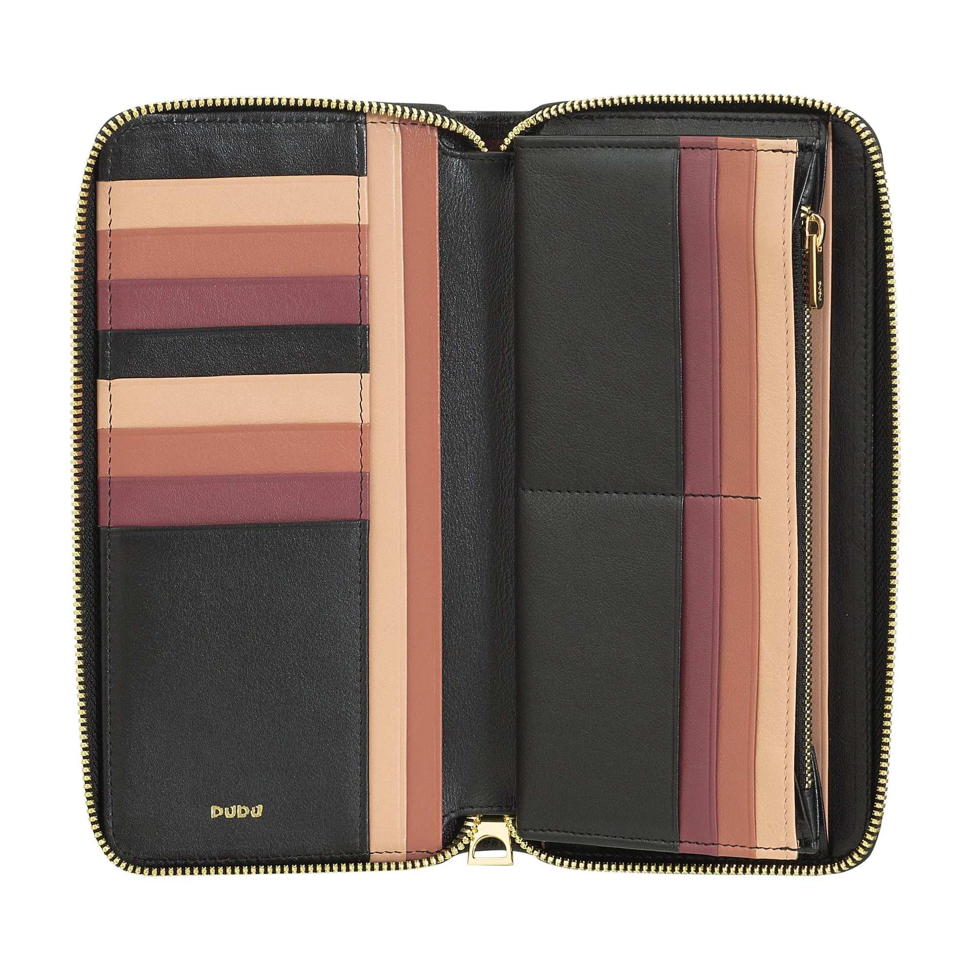 DUDU WOMAN WORLD WORLD WITH RFID LEATHER LEATHER NEGPA ZIP AROUND 14 Credit Card Budgets and Doors Doors