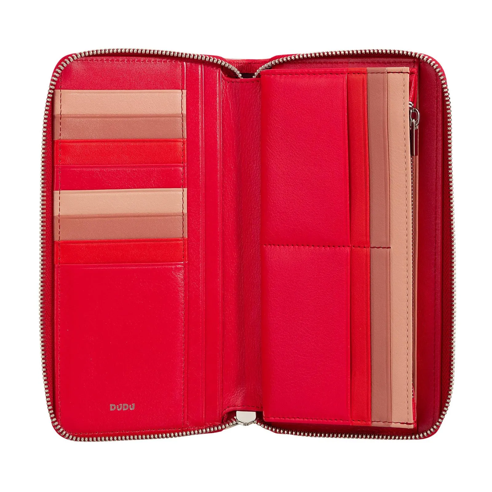 Dudubags Portafoglio Donna Grande in Pelle Nappa Rosso Fiamma con RFID