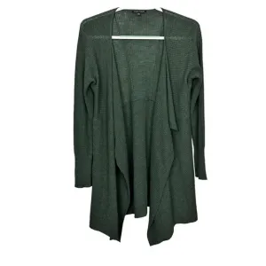 Eileen Fisher Green Wool Asymmetrical Open Cardigan Sweater