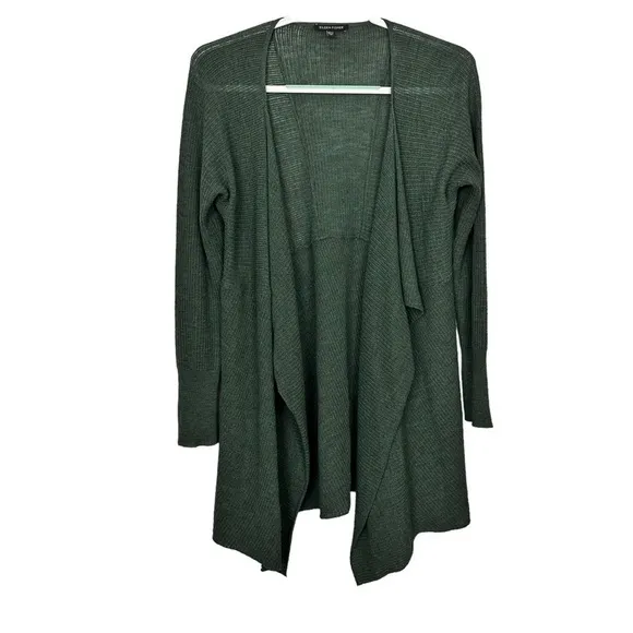 Eileen Fisher Green Wool Asymmetrical Open Cardigan Sweater