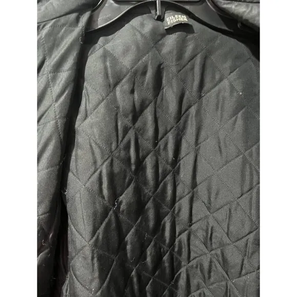 Eileen Fisher zip Jacket Women silk Open Front Pocket Black Casual XL A000085