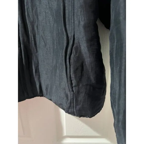 Eileen Fisher zip Jacket Women silk Open Front Pocket Black Casual XL A000085