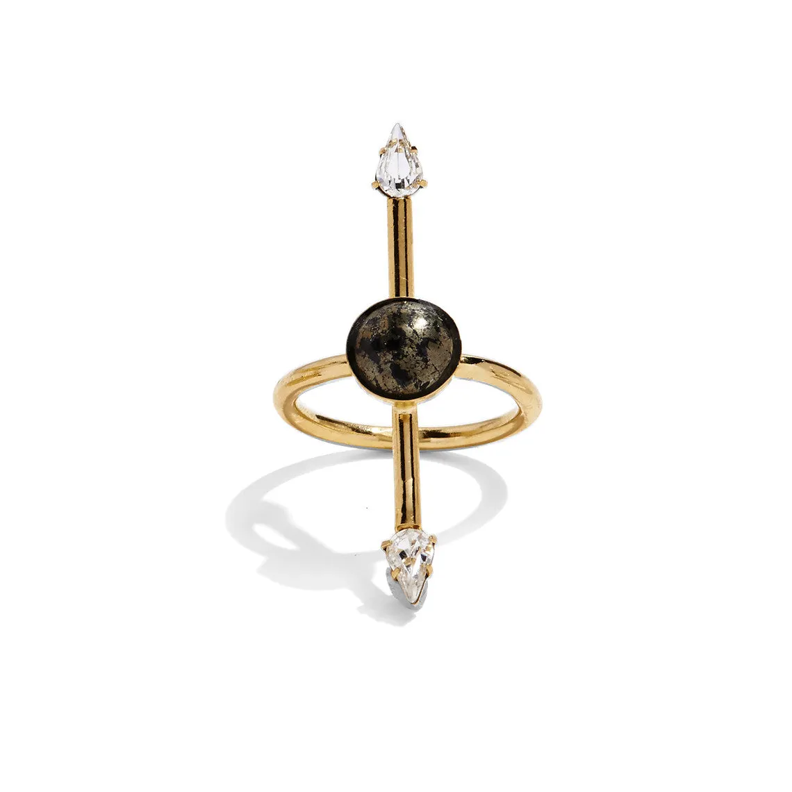 Either/Or Ring in Gold with Pyrite and Swarovski Crystal