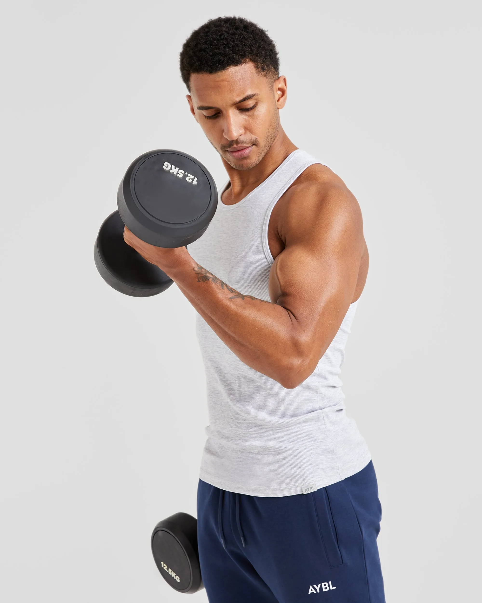 Essential Ribbed Tank - Light Grey Marl