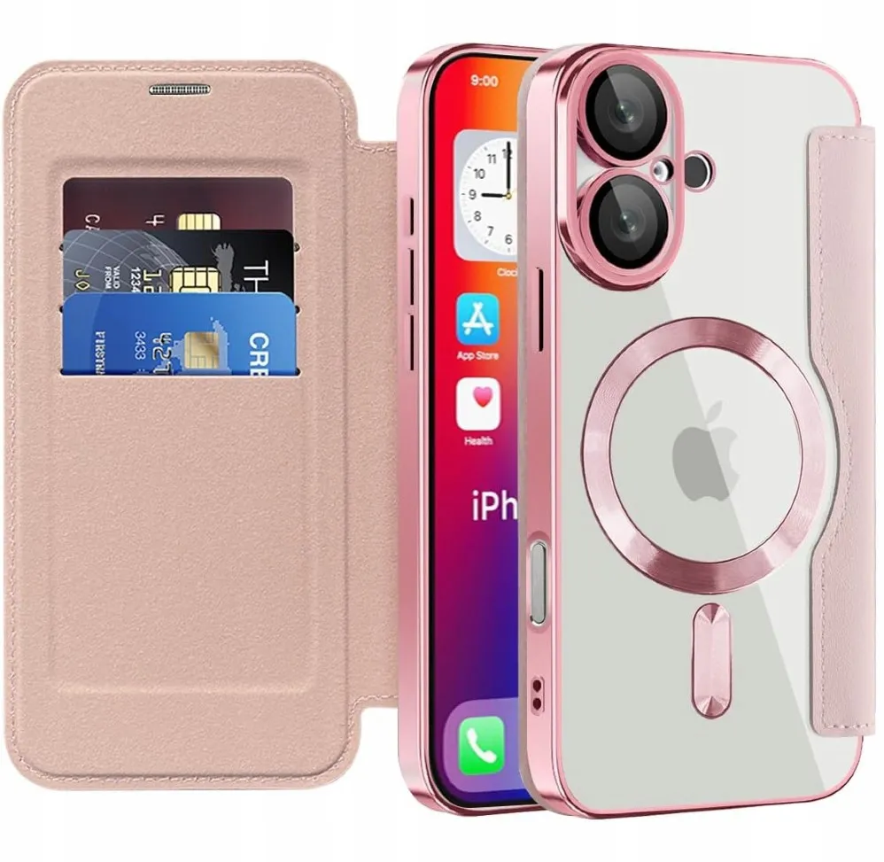 Etui Flip Wallet z Klapką do Magsafe do iPhone 16 Plus - Różowy