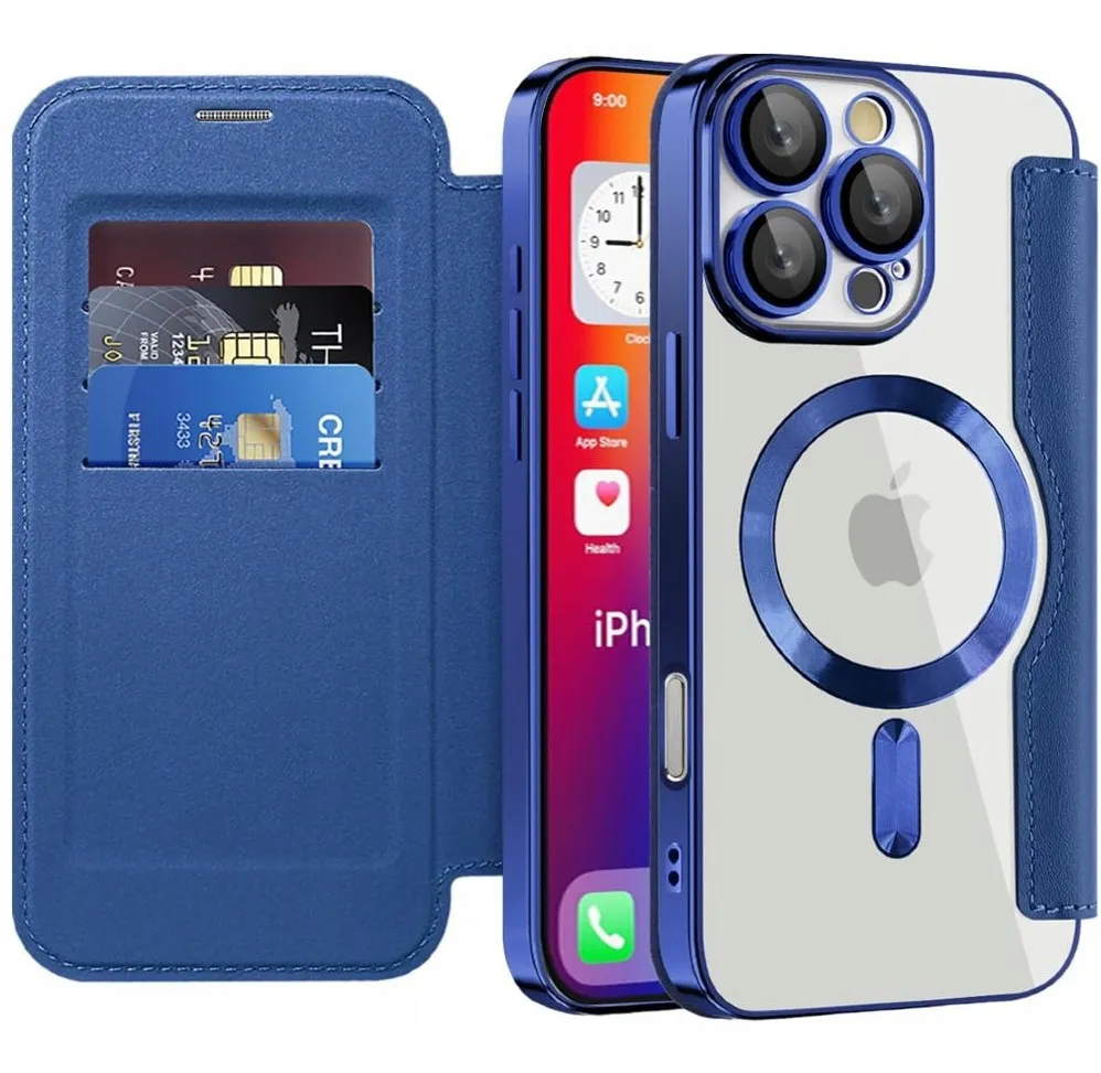 Etui Flip Wallet z Klapką do Magsafe do iPhone 16 Pro - Granatowe