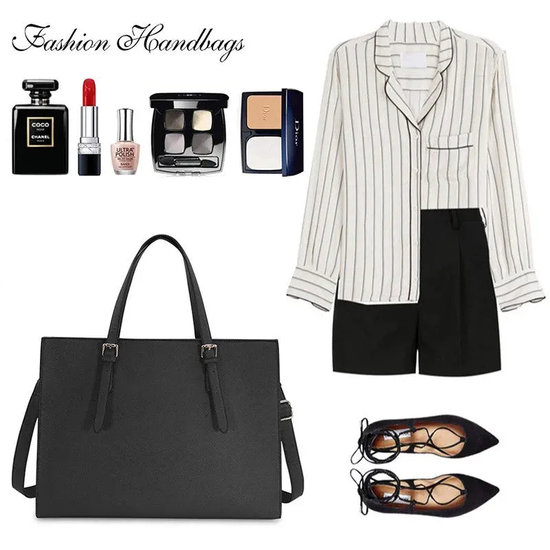 European And American Laptop Bags Cross-grained Women's Bag Multi-layered Large Single-shoulder Bag Stylish Versatile Briefcase