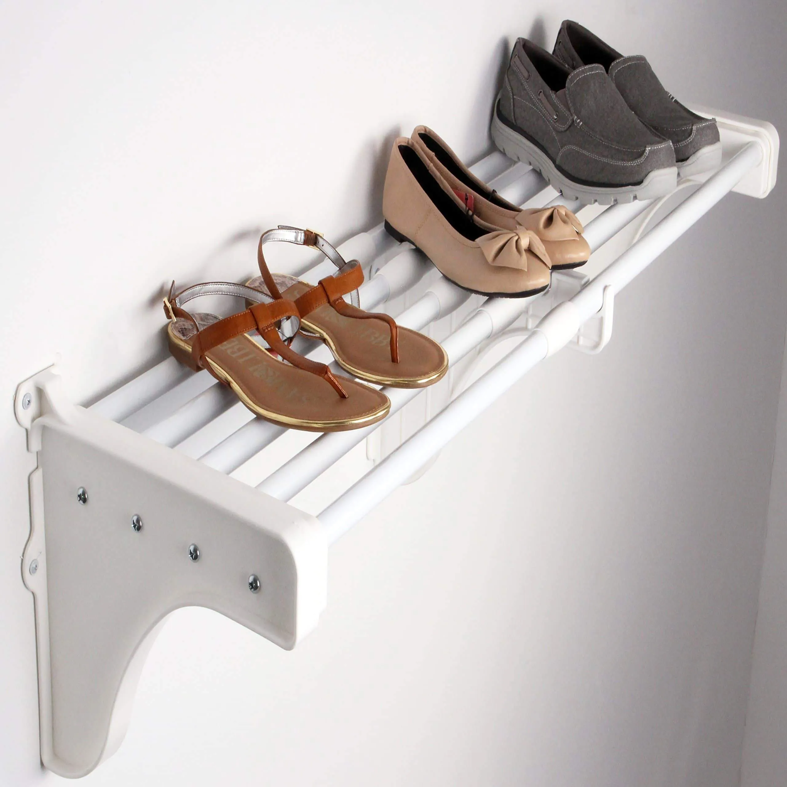 EZ Shelf - Expandable Laundry Room Organizer, up to 12.6 ft of Laundry Room Storage and 6.3 ft of Laundry Room Shelves(with Hanging Rod), White