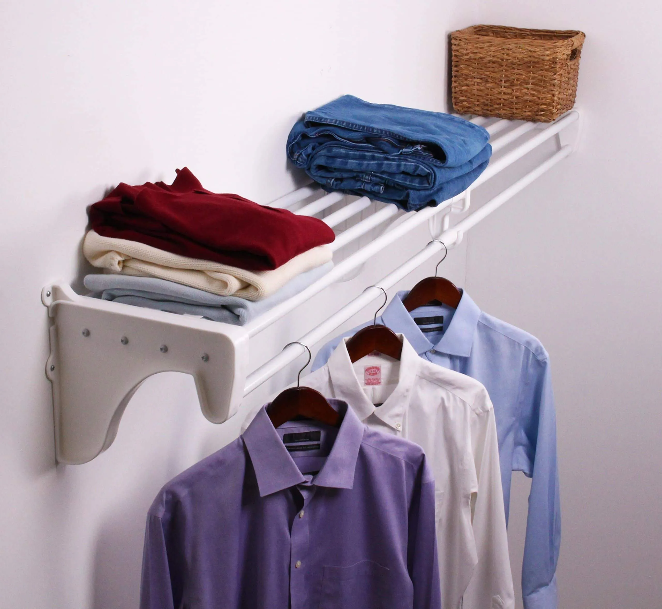 EZ Shelf - Expandable Laundry Room Organizer, up to 12.6 ft of Laundry Room Storage and 6.3 ft of Laundry Room Shelves(with Hanging Rod), White