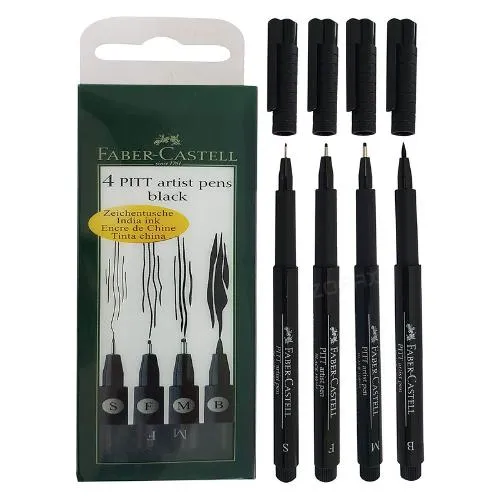 Faber-Castell - Pitt Artist Pen - Black Wallet of 4 (S,F,M,B)