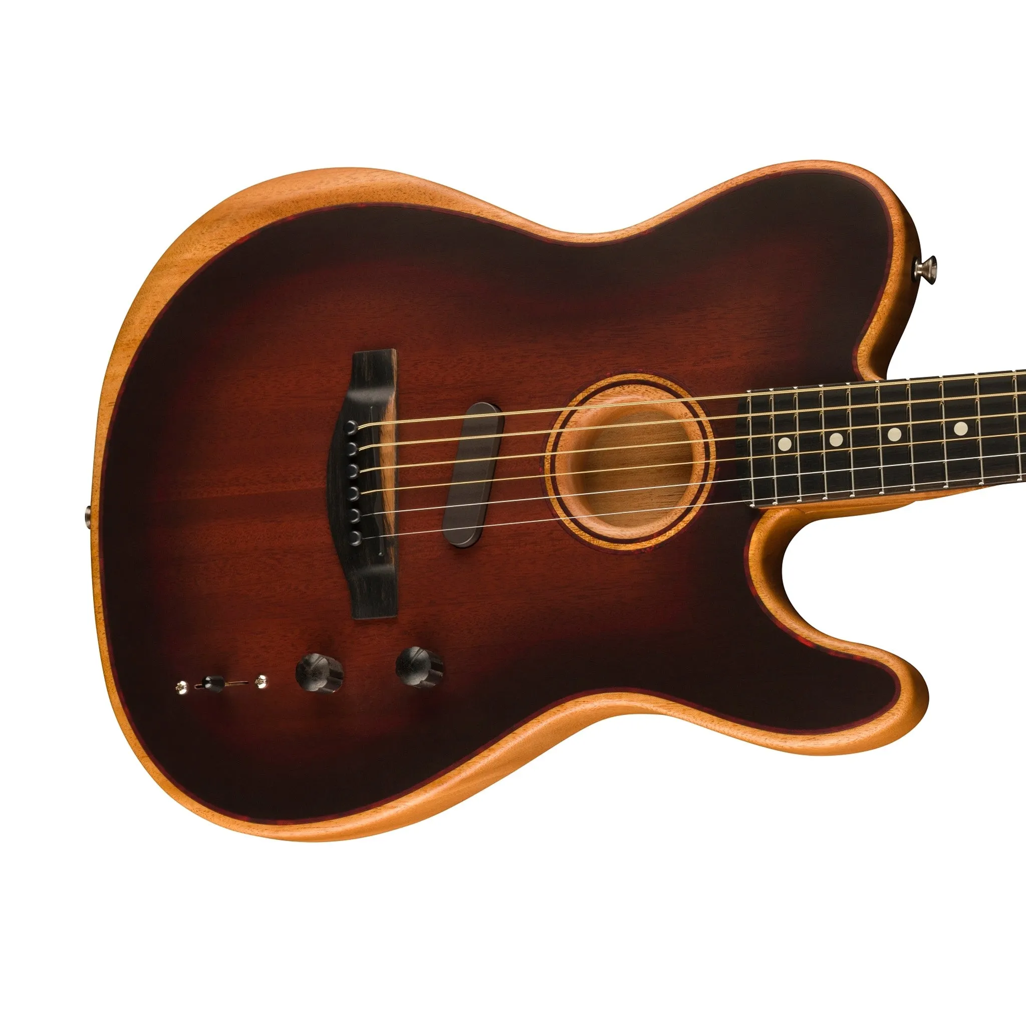 Fender American Acoustasonic Telecaster All Mahogany Guitar w/Bag, Ebony FB, Bourbon Burst