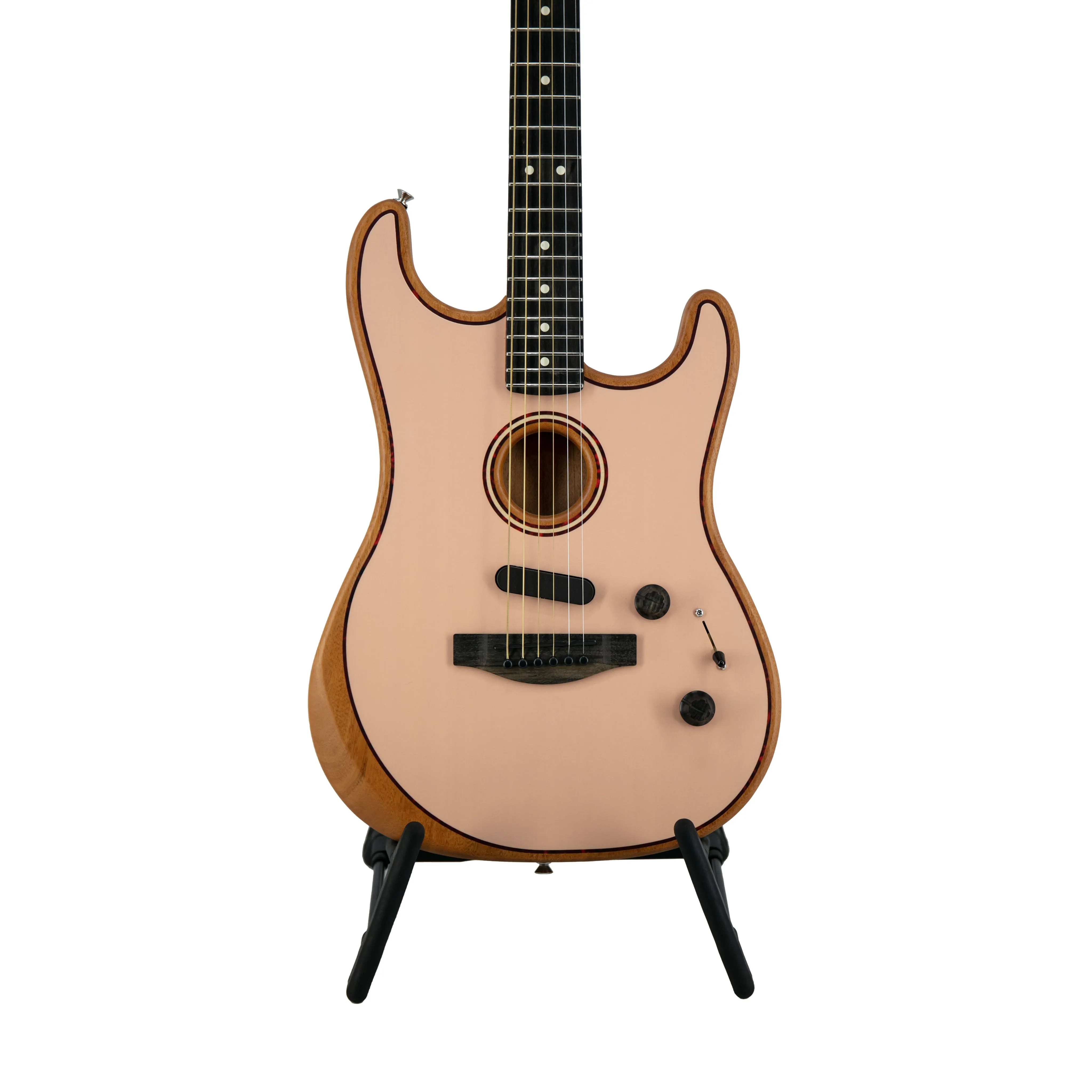 Fender FSR American Acoustasonic Stratocaster Guitar w/Bag, Ebony FB, Shell Pink