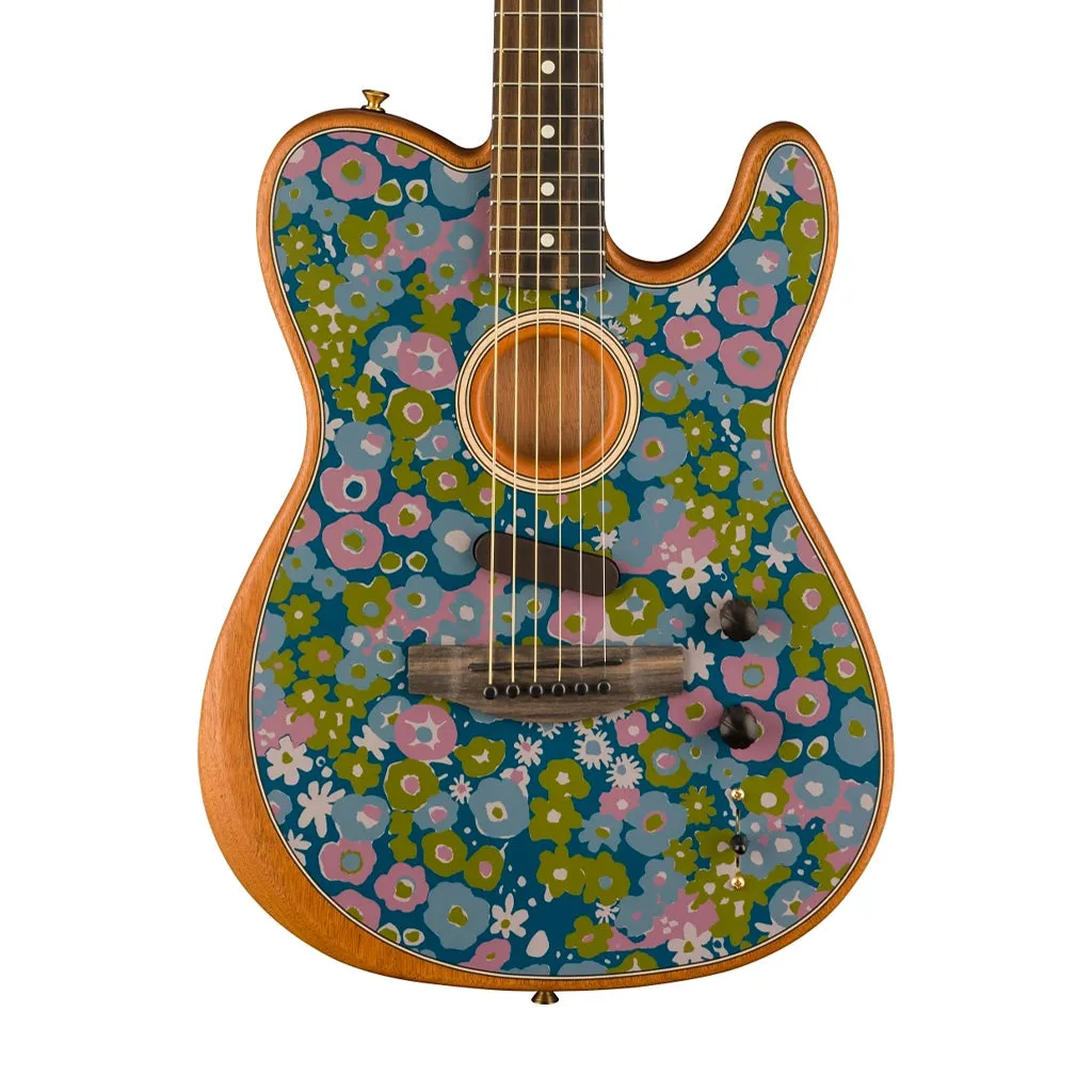 Fender FSR American Acoustasonic Telecaster Acoustic Guitar w/bag, Ebony FB, Blue Flower