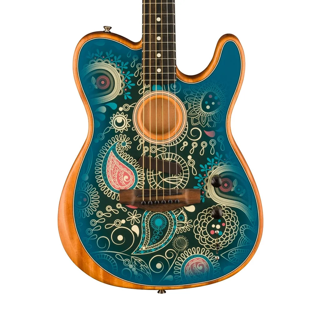 Fender FSR American Acoustasonic Telecaster Acoustic Guitar w/bag, Ebony FB, Blue Paisley