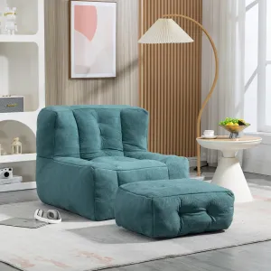 Fluffy Bean Bag Chair Lazy Sofa with Memory Foam and Ottoman Green