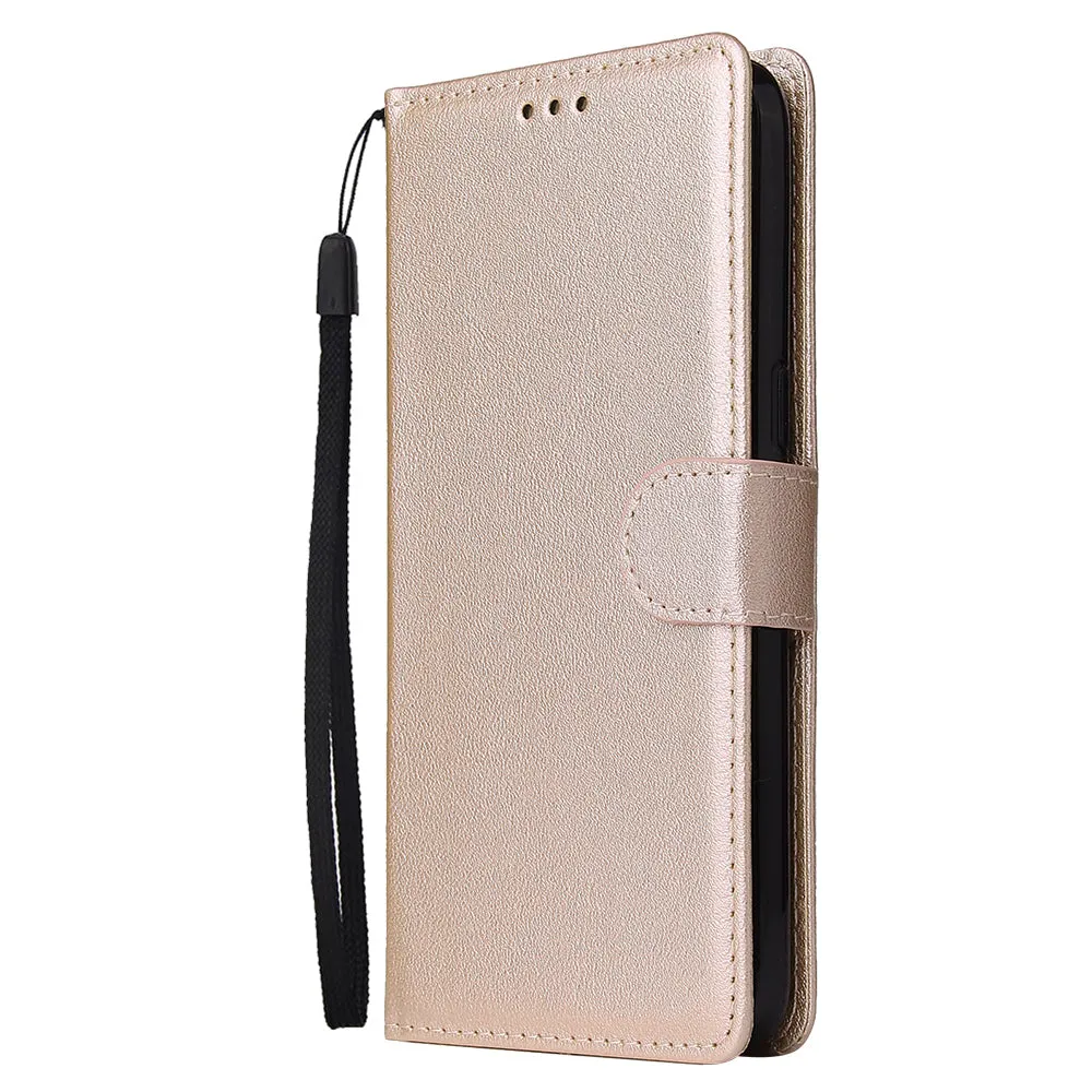 For OPPO Realme 3 Wallet-type PU Leather Protective Phone Case with Buckle & 3 Card Position Gold