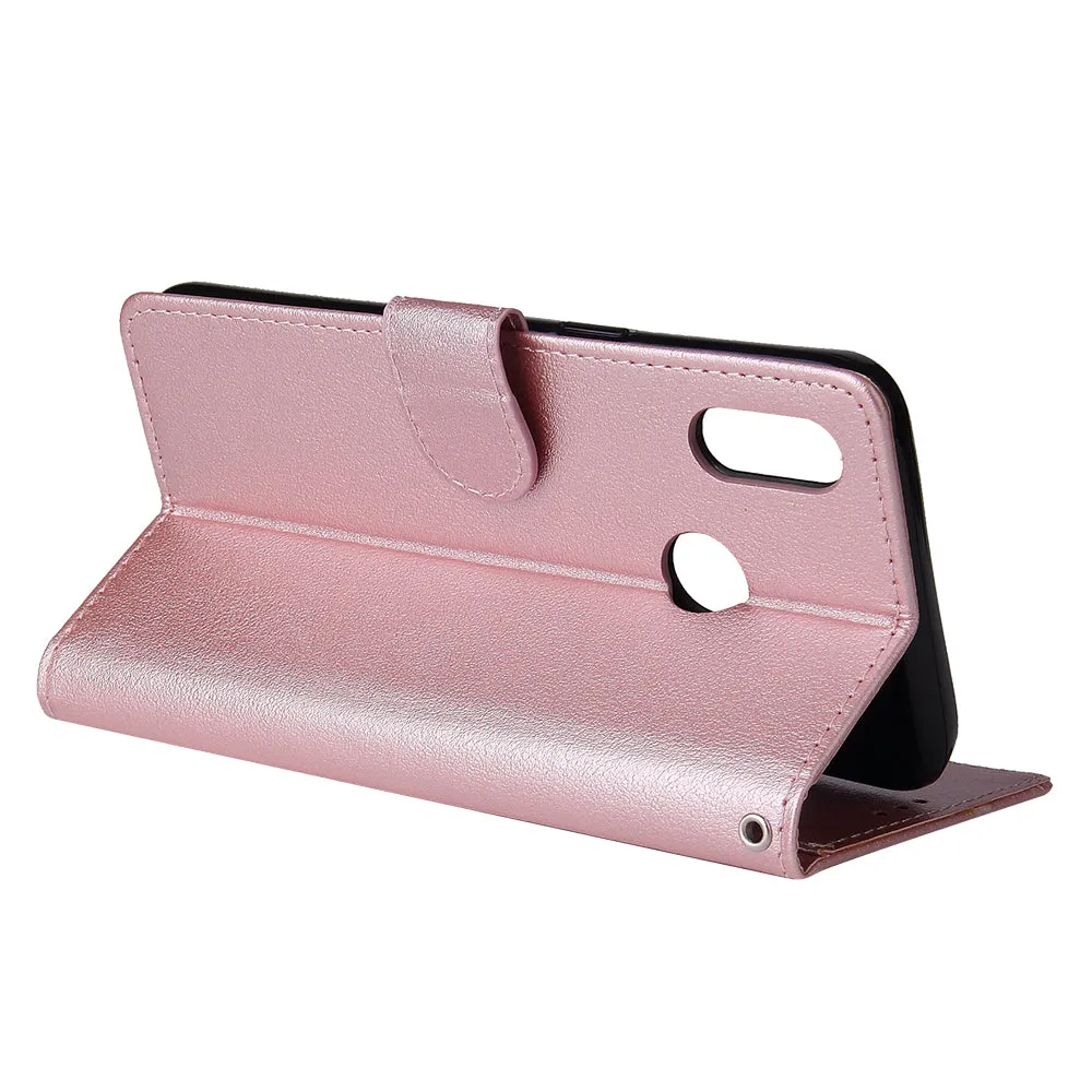 For OPPO Realme 3 Wallet-type PU Leather Protective Phone Case with Buckle & 3 Card Position Gold