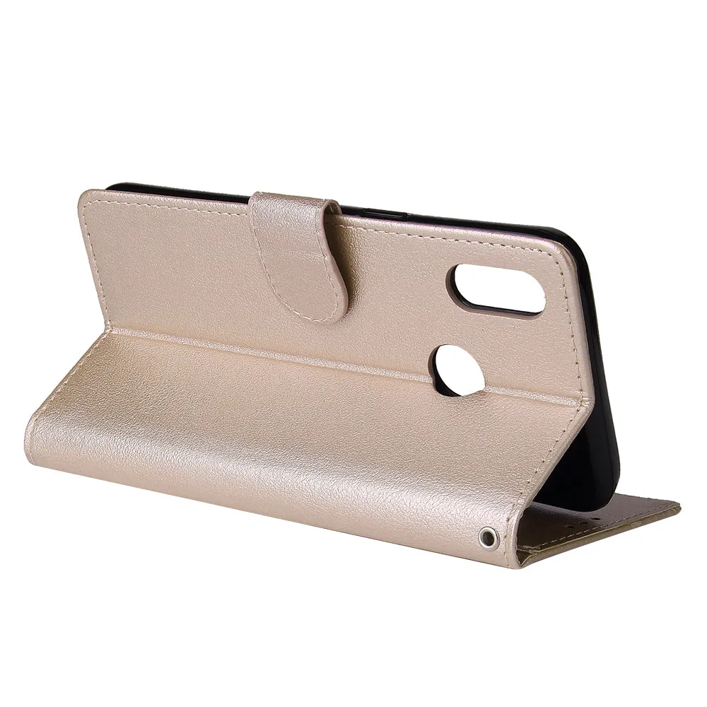 For OPPO Realme 3 Wallet-type PU Leather Protective Phone Case with Buckle & 3 Card Position Gold