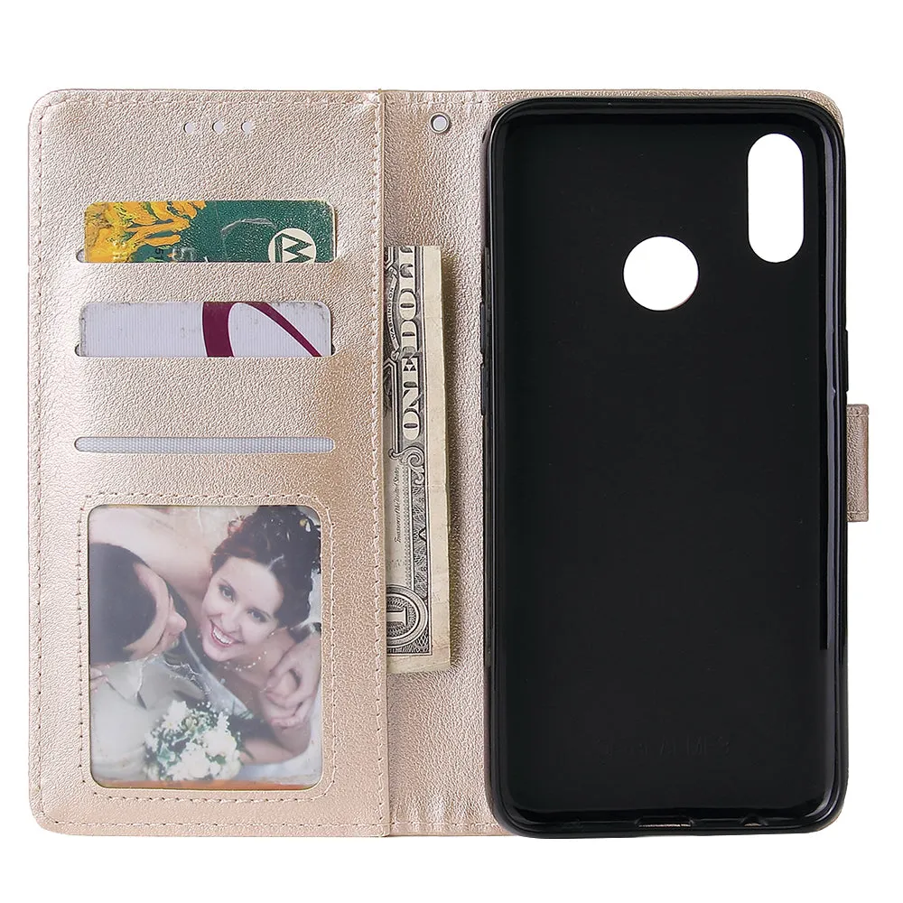 For OPPO Realme 3 Wallet-type PU Leather Protective Phone Case with Buckle & 3 Card Position Gold