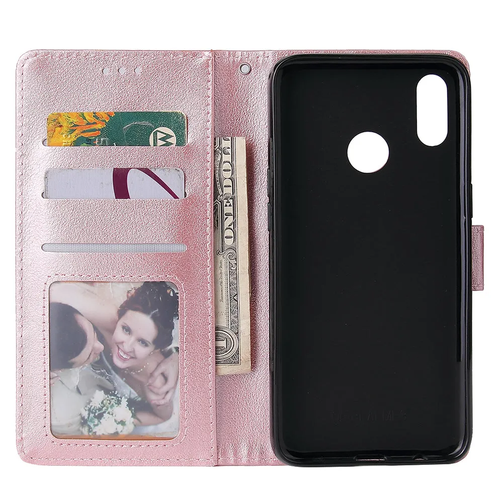 For OPPO Realme 3 Wallet-type PU Leather Protective Phone Case with Buckle & 3 Card Position Gold