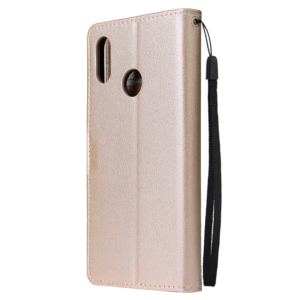 For OPPO Realme 3 Wallet-type PU Leather Protective Phone Case with Buckle & 3 Card Position Gold